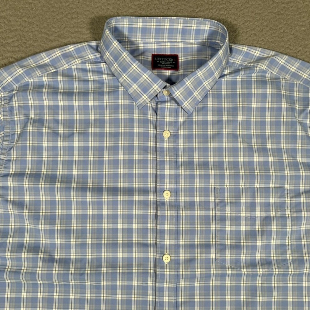 UNTUCKit Shirt‎ Mens XXXL Blue Plaid Performance Stretch Nylon Blend Button Up